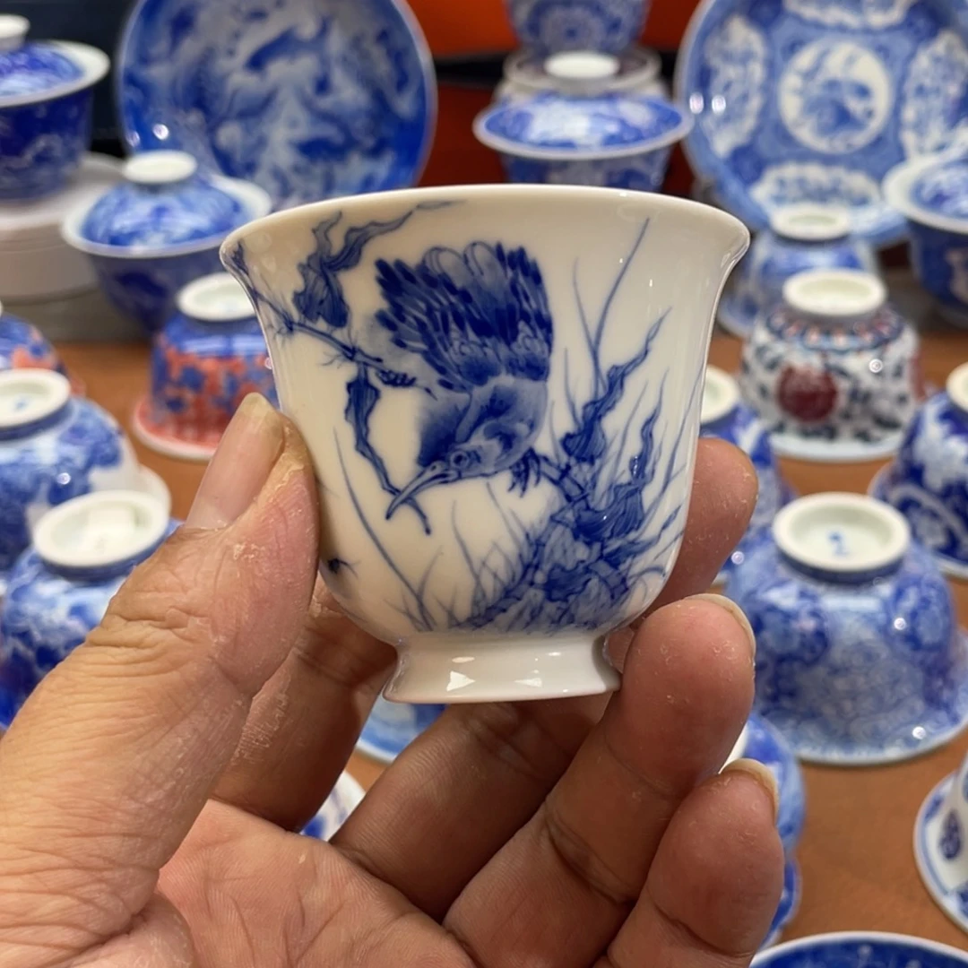 景德镇手绘  单翠 铃铛杯