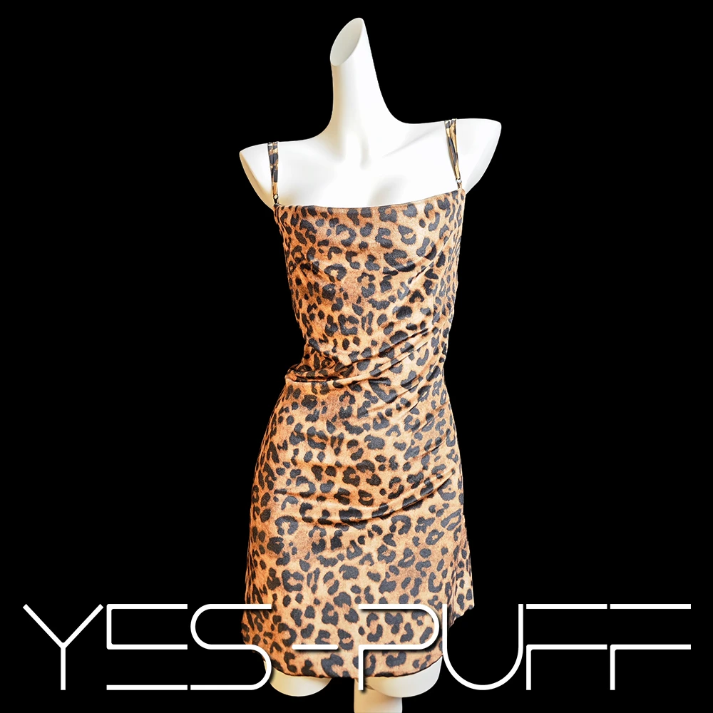 「椰汁泡芙」纯欲风荡领睡衣轻奢蝴蝶露背保暖丝绒性感豹纹吊带睡裙