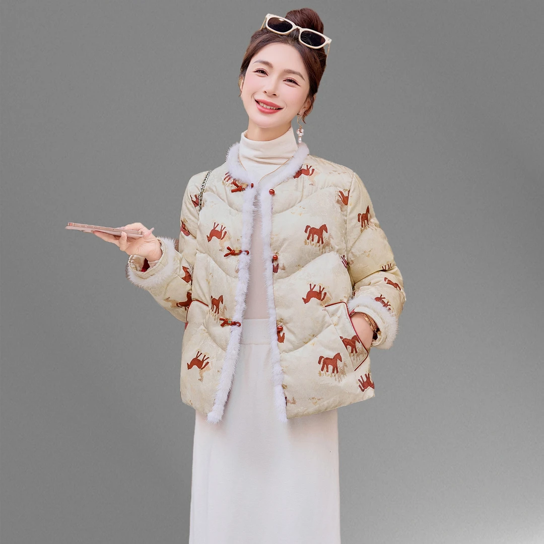 新中式国风印花羽绒服女冬季新款高端气质巨好看短款加厚保暖外套