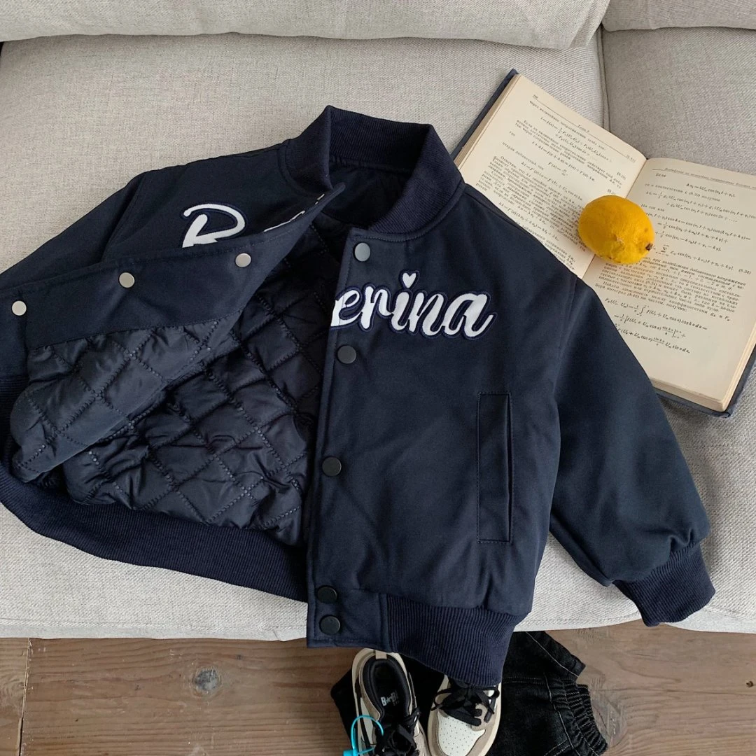 儿童夹棉外套2025秋冬男童潮牌夹克宝宝小童帅气棒球服棉衣