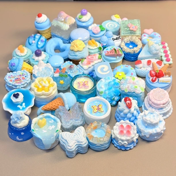 【蓝色海盐系列直播拆】仿真食玩微缩美食优质树脂配件直播对对碰