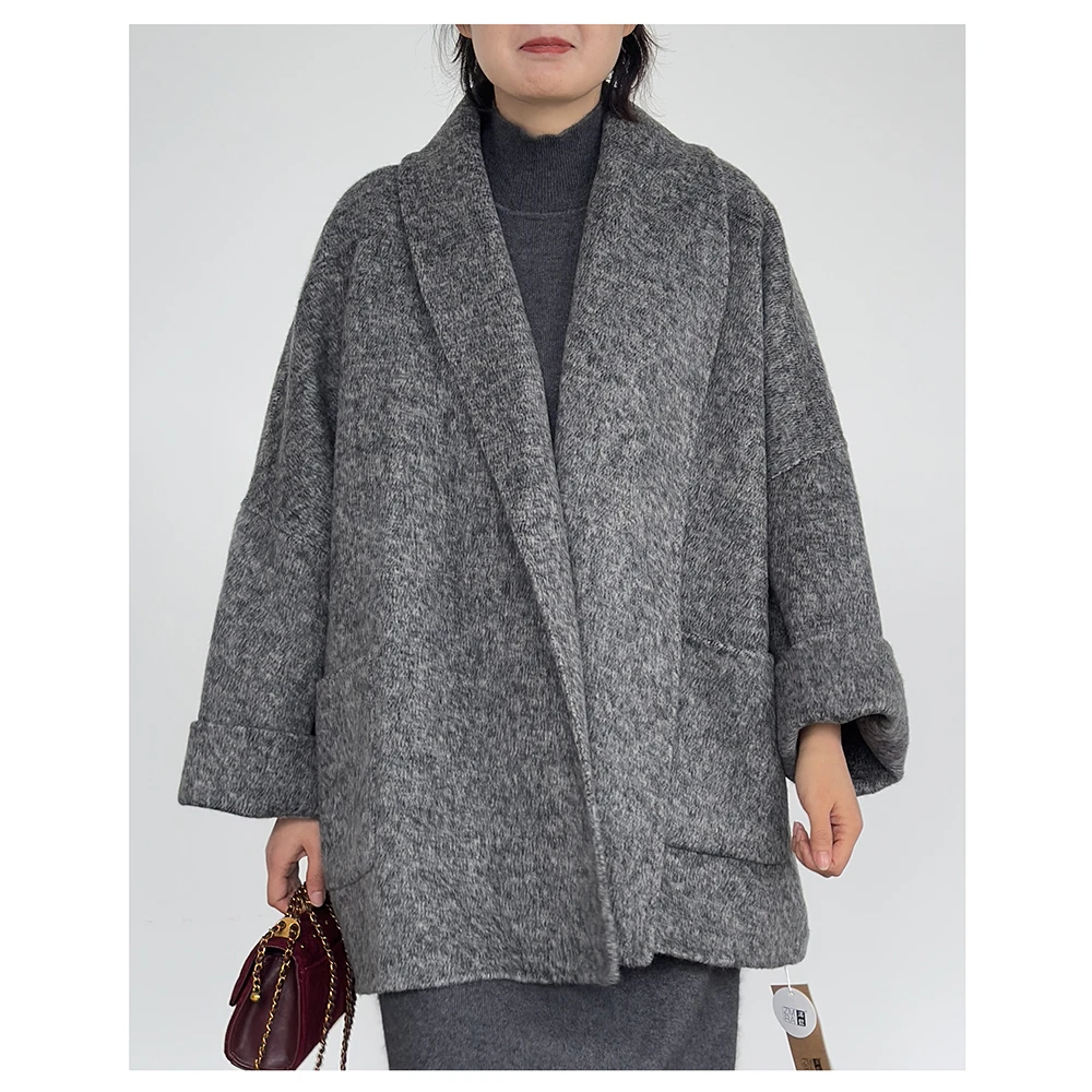 PWT519  秋冬新款女士时尚百搭宽松中长款毛呢开衫外套