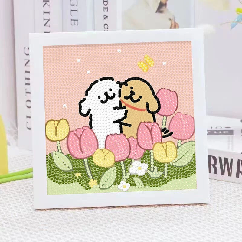 情侣ins线条小狗钻石画带框手工diy满钻粘贴画相框送男女朋友礼物