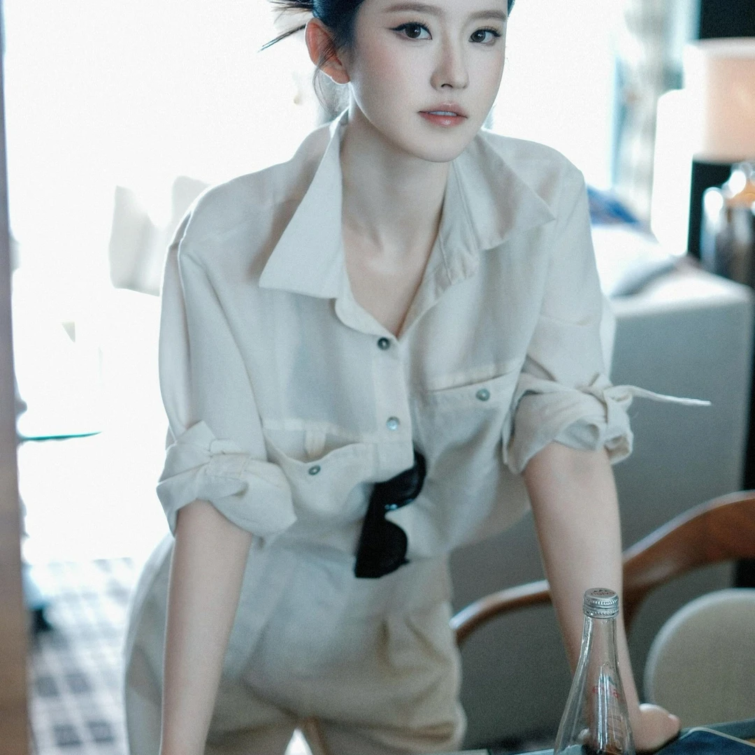 休闲风法式慵懒风时尚套装显身材显高气质简约长袖衬衫长裤两件套