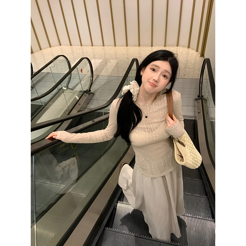 YOKLASS少女家 【清清】灰杏色温柔a字半身裙长裙 B18194S42