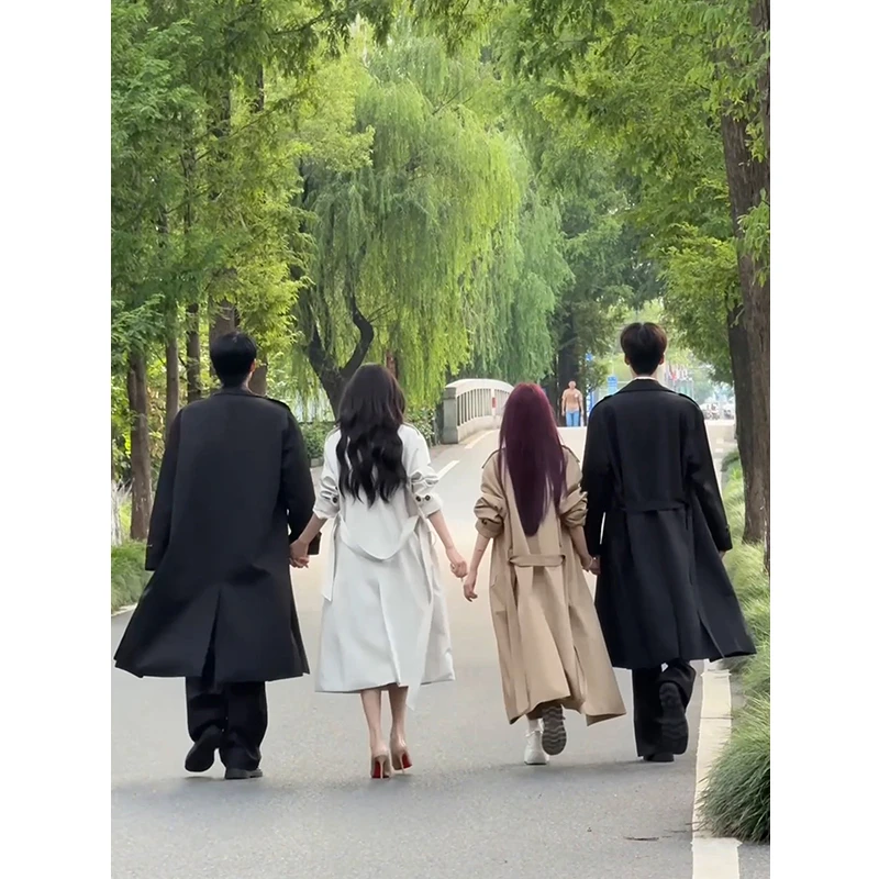 秋季韩系穿搭风衣外套男女生中长款高级感情侣外套学院风文职大衣