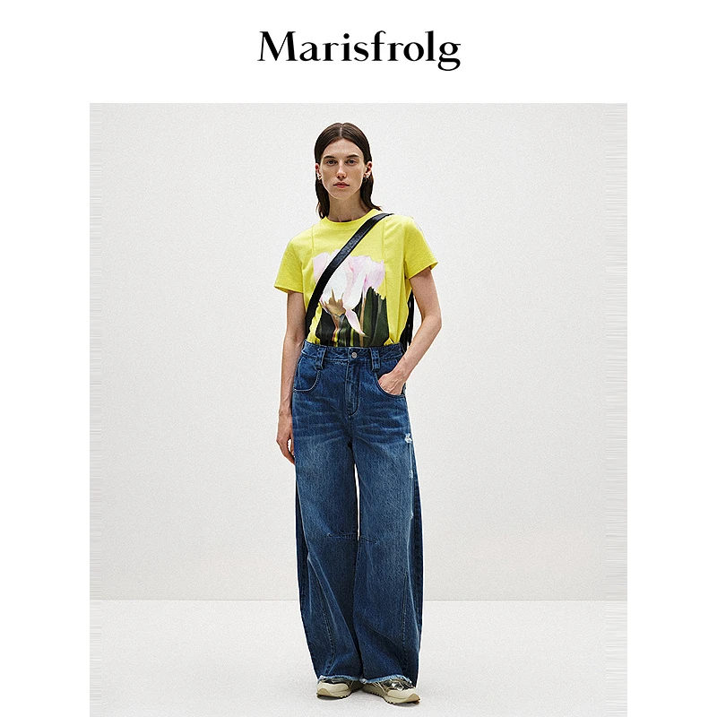 Marisfrolg/玛丝菲尔美式宽松春夏复古小众圆领休闲T恤A1EG12527