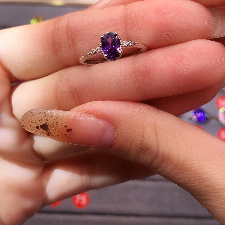 紫晶戒指银S925镶嵌戒指