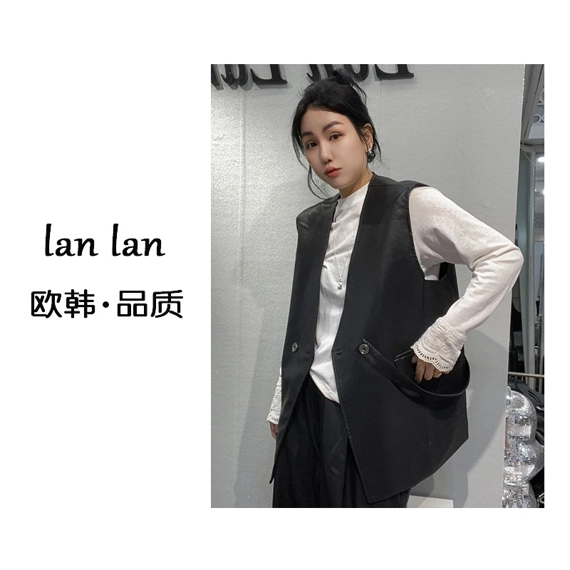 琪琪-春上新【大v领侧腰带】韩版小众复古显瘦时尚皮衣马甲百搭气质