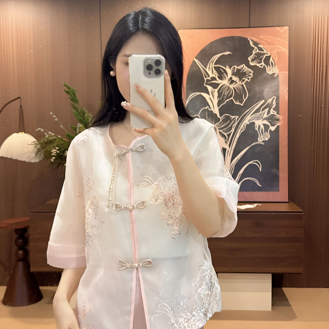 【九妹服饰】国风新中式改良汉服夏季刺绣盘扣裙子外套G1