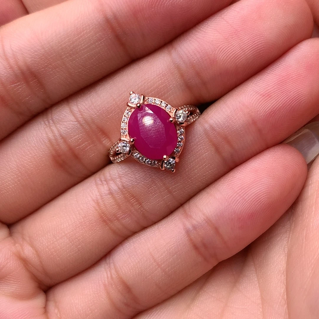 红宝石戒指银S925镶嵌