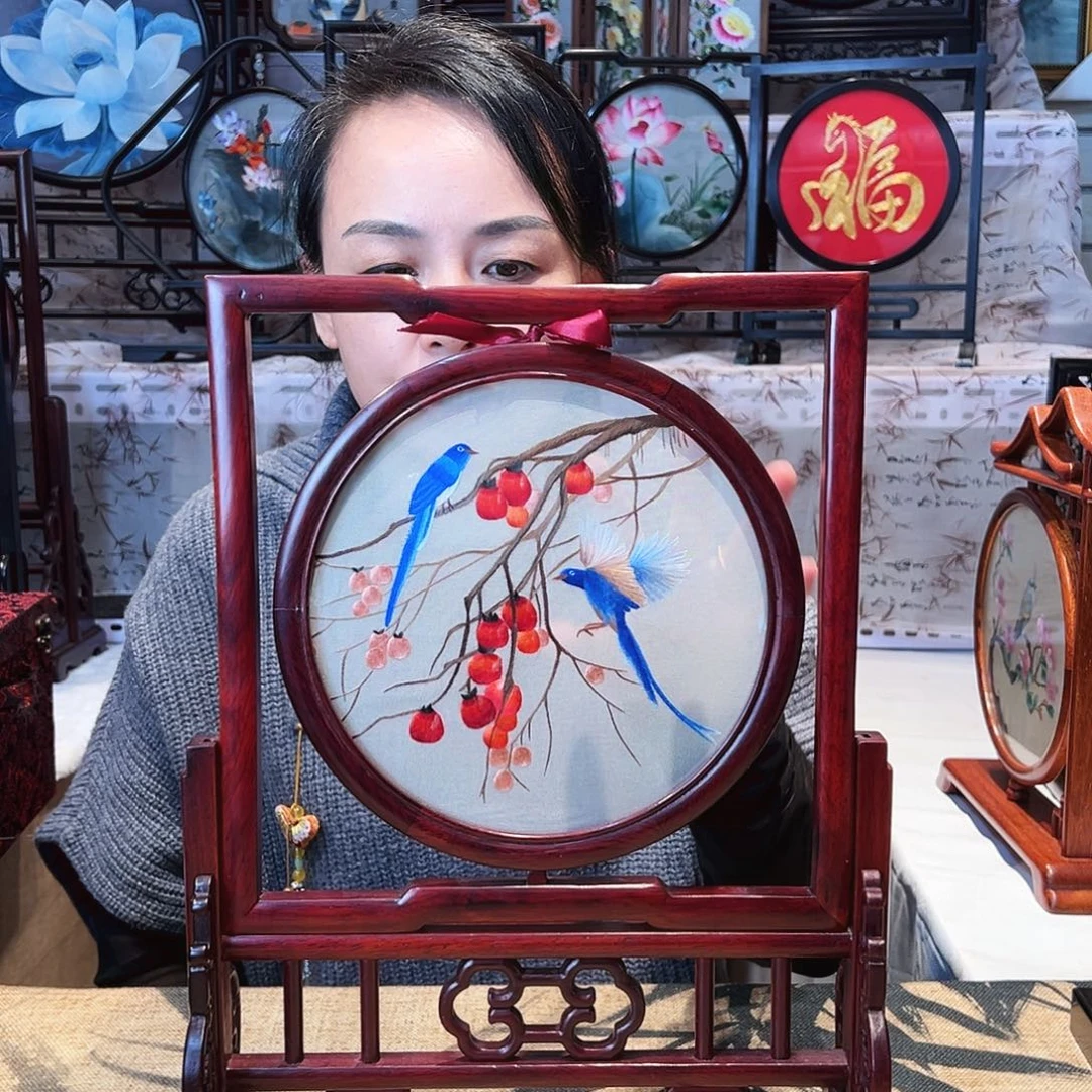 织绣苏绣摆台红木手工双面