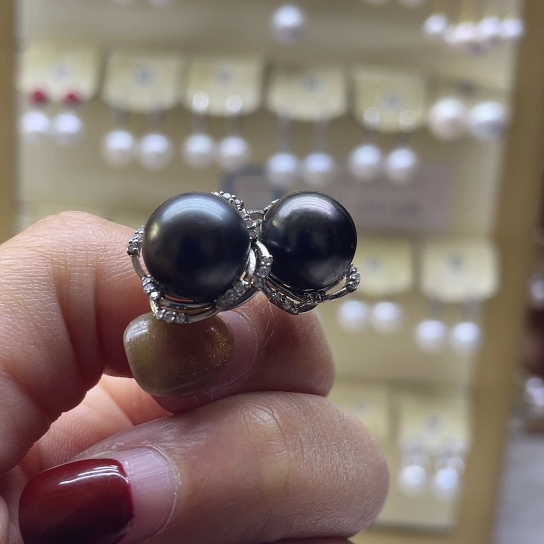 银S925镶嵌海水珍珠耳饰