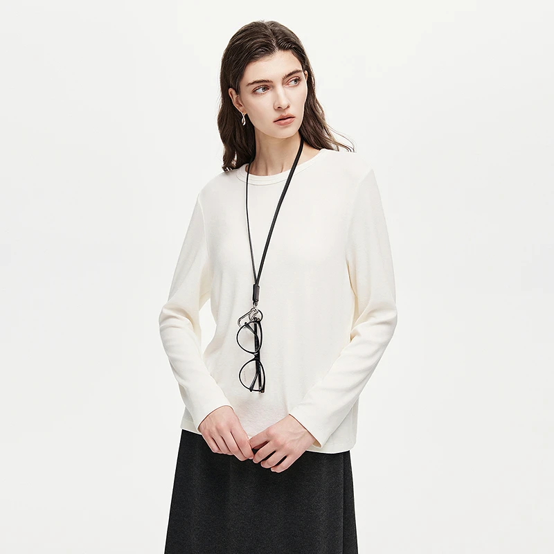 初棉小众设计师款显瘦宽松双眼皮长袖T恤367601003