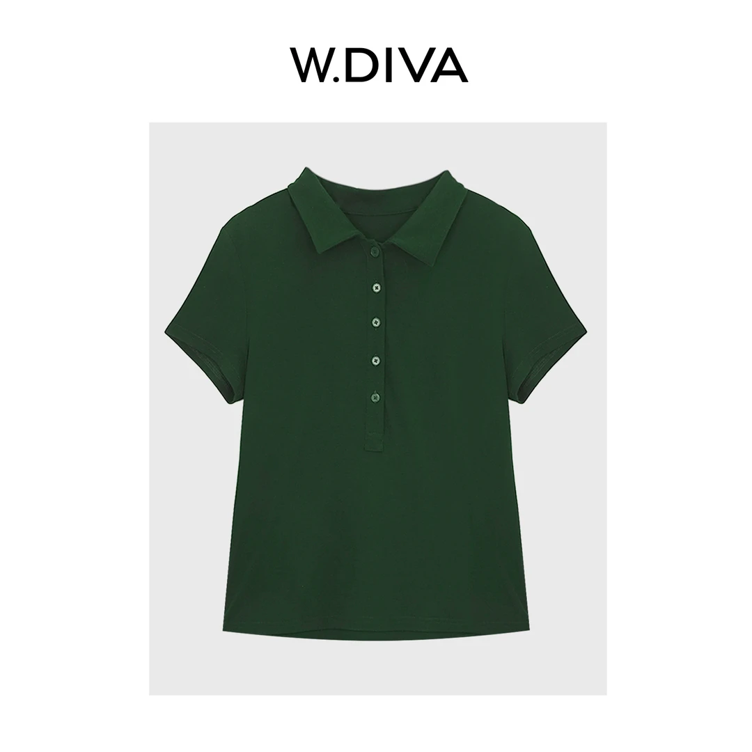 W.Diva【森系Polo】桑蚕丝莫代尔醋酸百搭翻领短袖休闲T恤52T212157