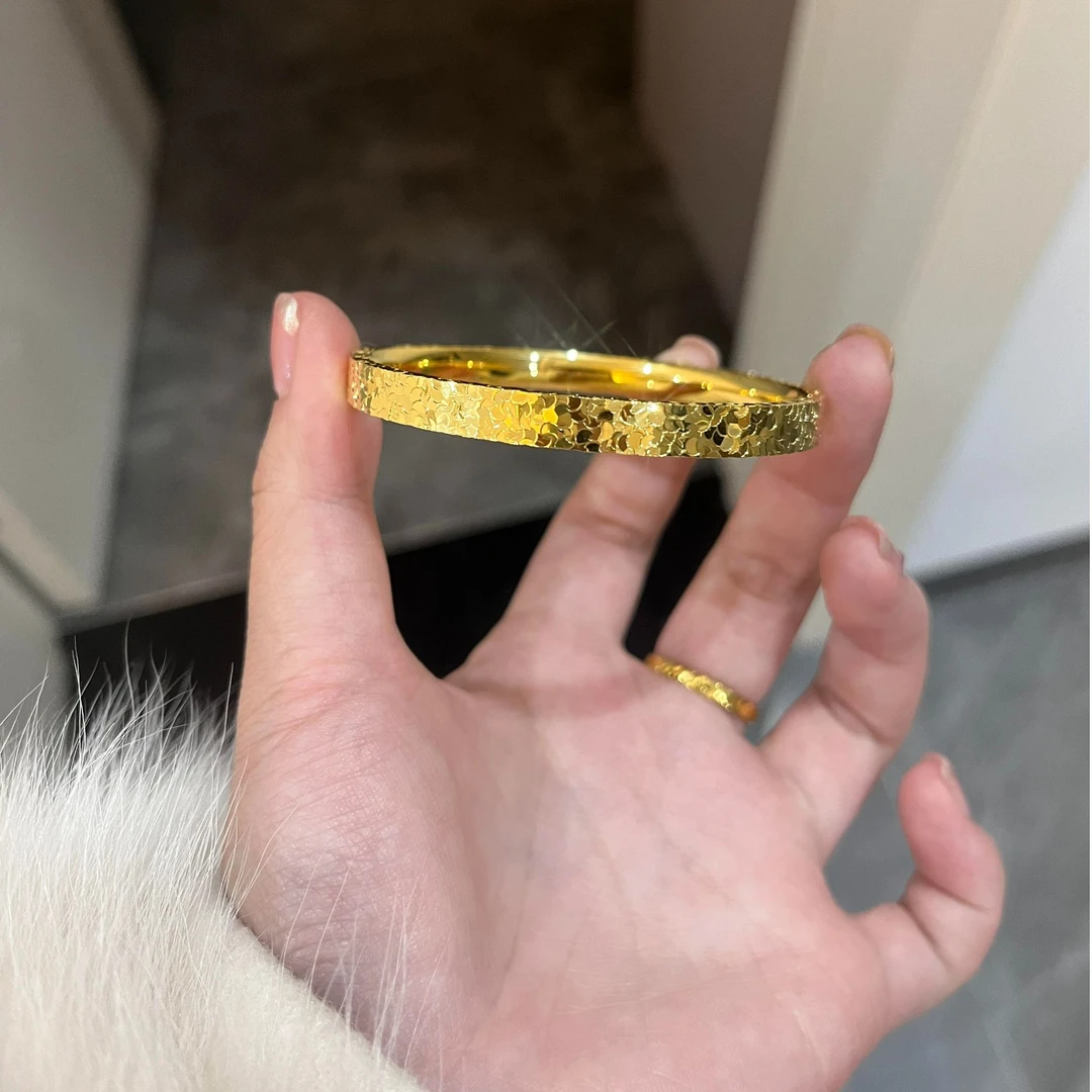YUQINZHUBAO/钰沁珠宝 铜合金手镯 古法金色爆闪碎冰冰不掉色手镯