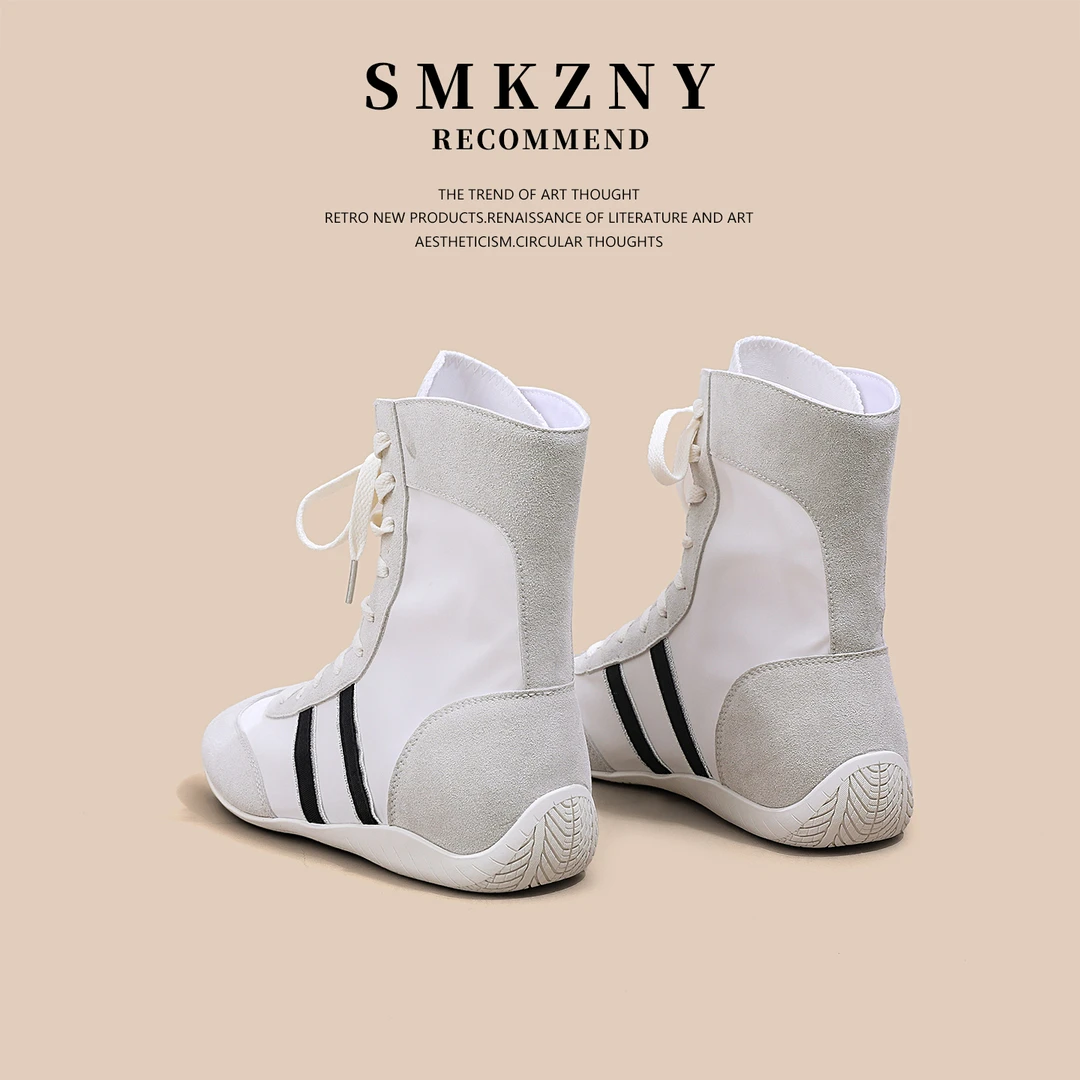 SMKZNY真皮内增高德训鞋女阿甘鞋夏季高帮休闲百搭轻便软底拳击鞋