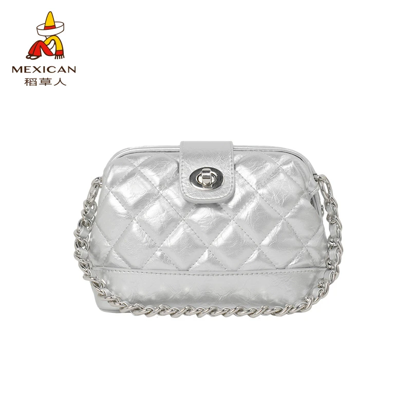 稻草人高级感菱格小香风贝壳包25年新款时尚百搭单肩斜挎包迷你