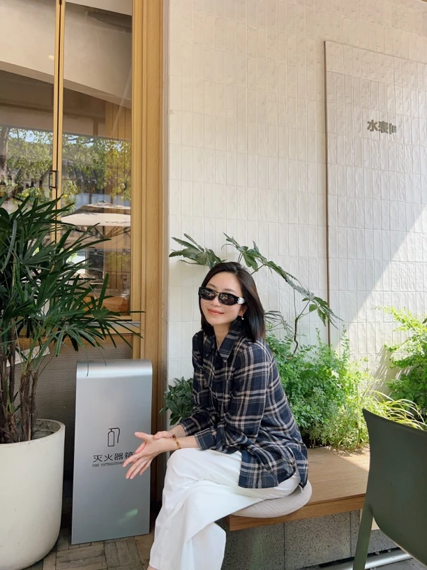 晓夏自制“格子衬衫”轻奢老钱风超柔超薄丝麻色织上衣