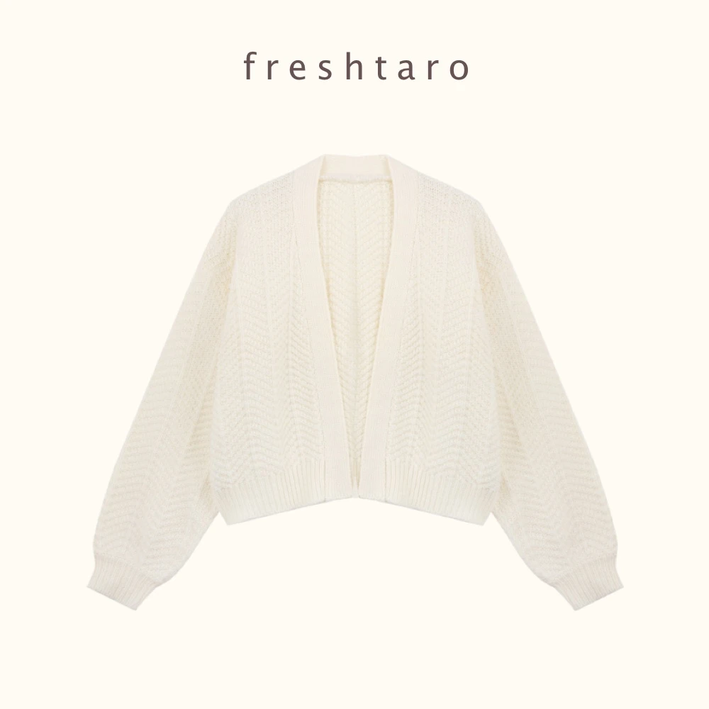freshtaro 小复古麦穗纹 显瘦灯笼袖外搭针织开衫外套女春秋百搭