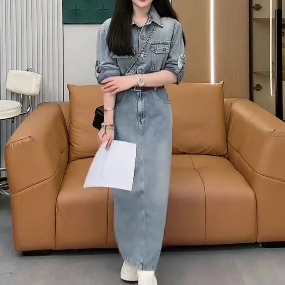 2025春季新款时尚显瘦气质女士网红洋气牛仔连衣裙百搭款D7169