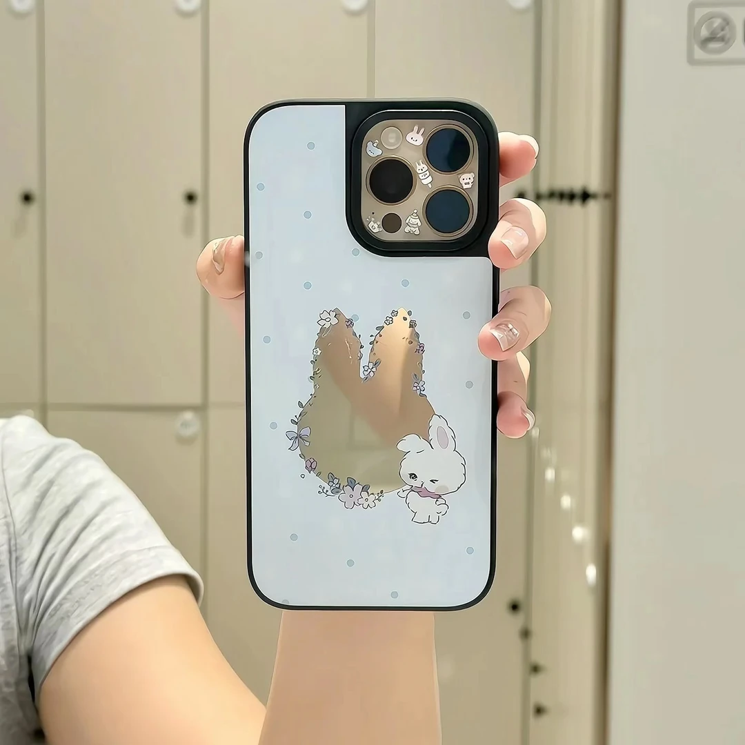 【壳乐专属】韩系镜面花花小兔子适用苹果17pro女iphone15手机壳
