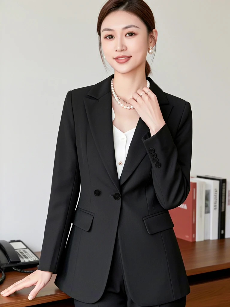 黑色新款高级两件套精品手工西服套装气质显白通勤修身两粒扣