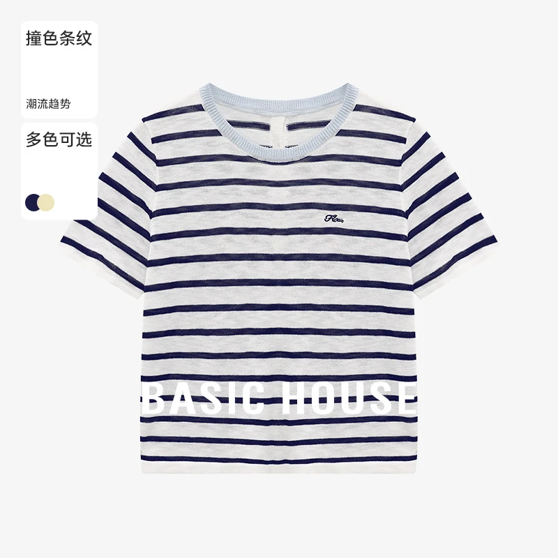 Basic House/百家好夏季撞色条纹网红慵懒风针织衫-B0625B5Z232