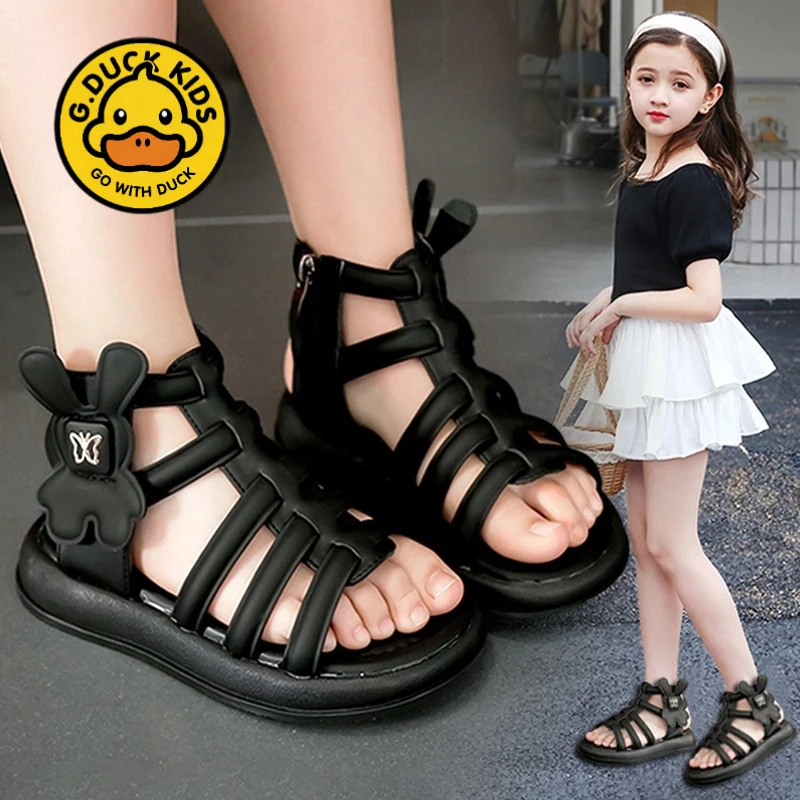 小黄鸭儿童凉鞋时尚罗马公主鞋夏季2025新款软底女童沙滩鞋夏款