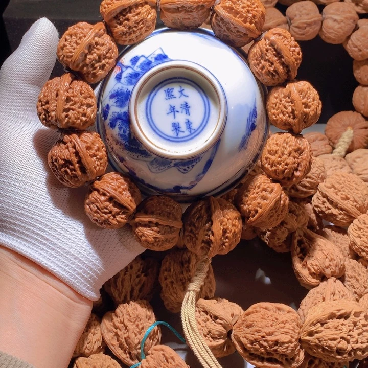 玉***石手串文玩核桃白狮子