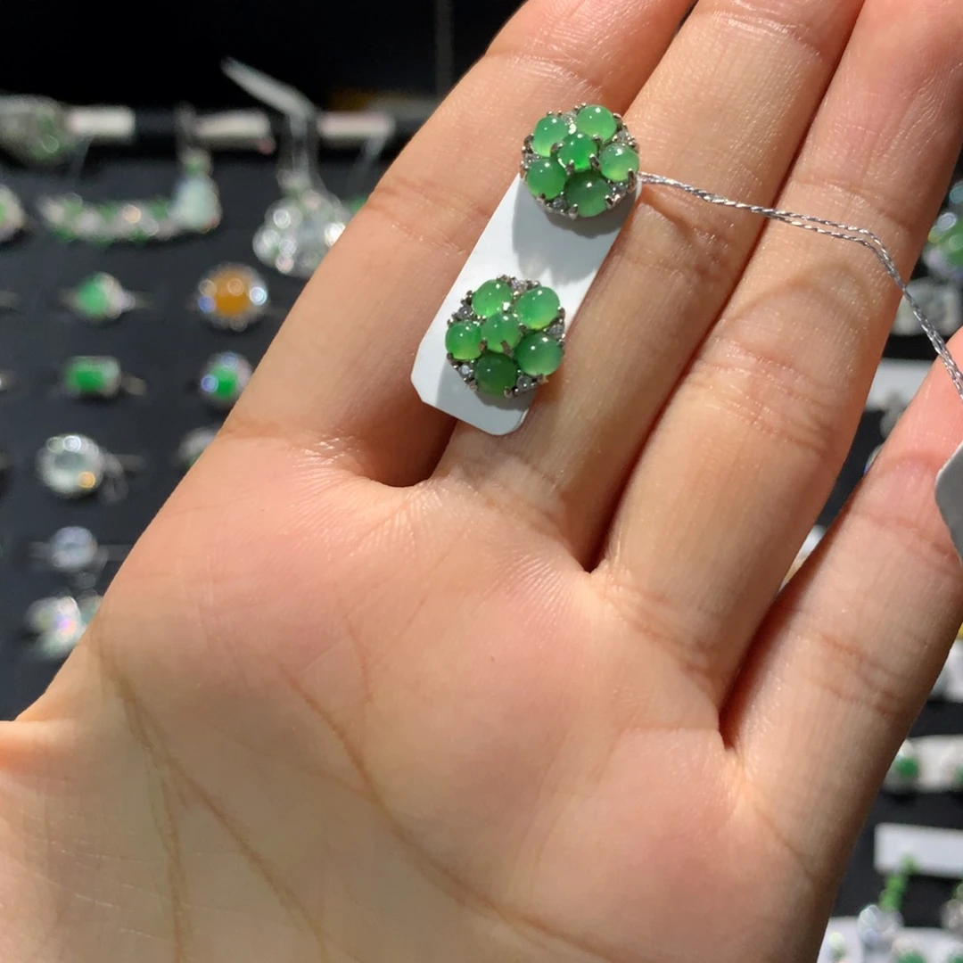 翡翠戒指银S925镶嵌耳钉