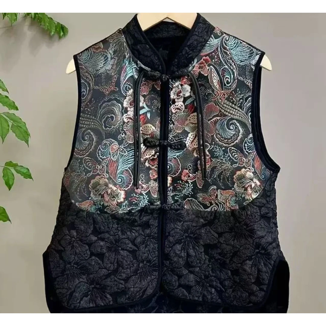 【浮雕】复古时尚盘扣马甲洋气宽松显瘦提花刺绣马夹坎肩