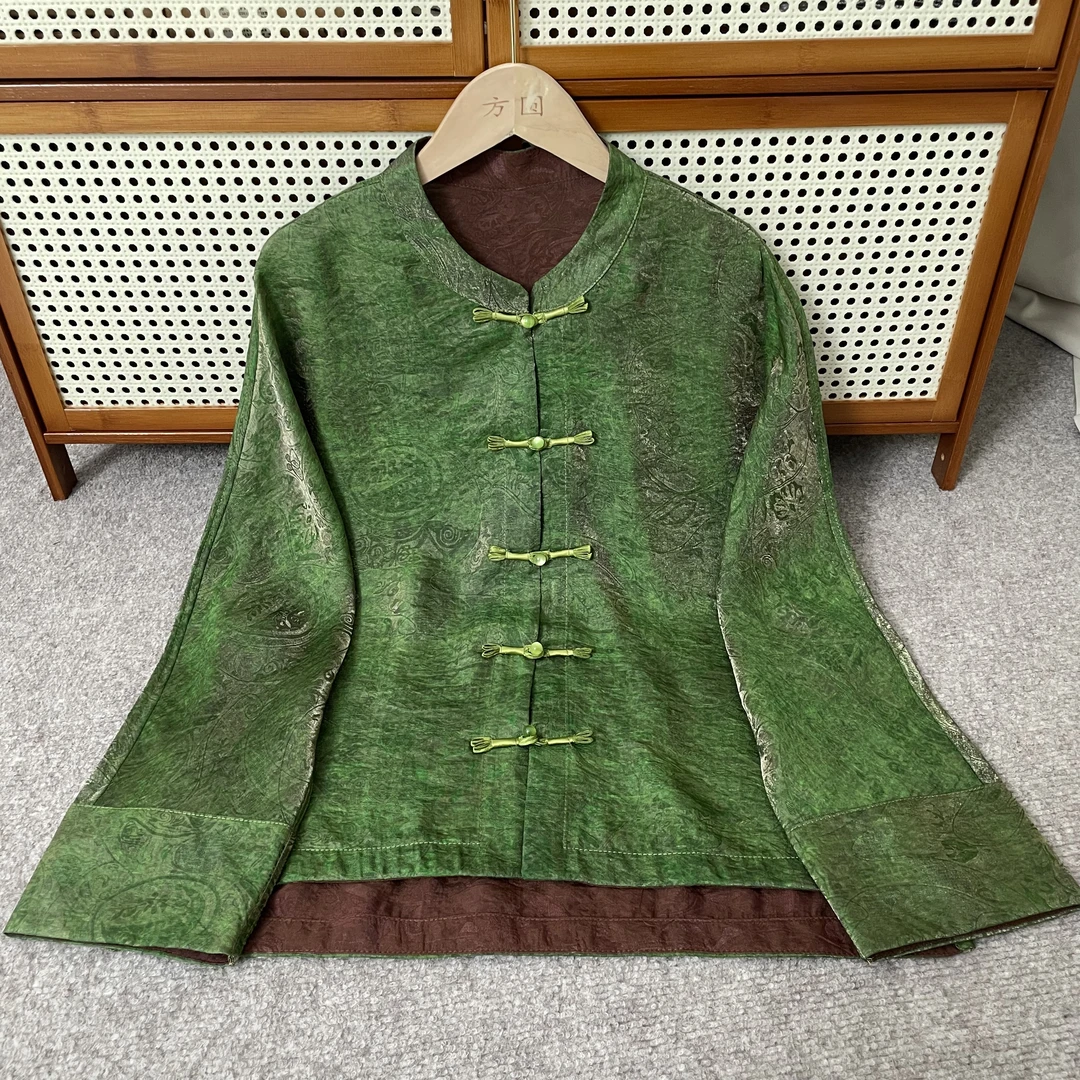 8122款新中式复古气质贵气奢华显瘦缂丝双面穿立领长袖上衣外套