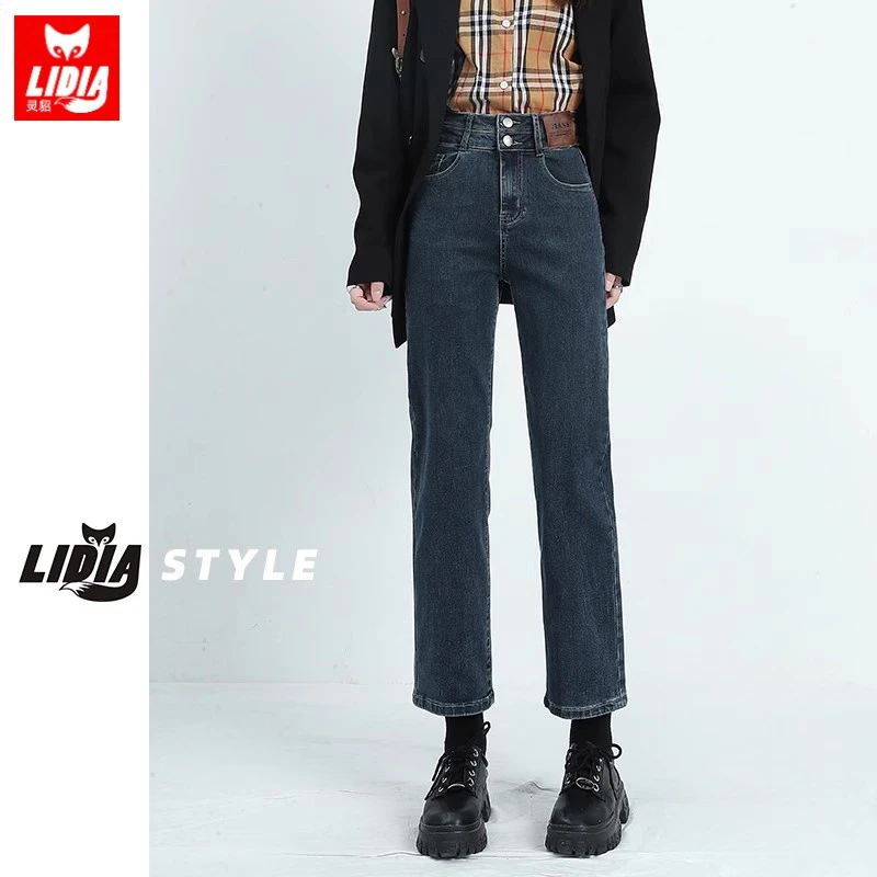 灵貂烟管裤高腰直筒裤牛仔裤女秋季2025年新款小个子九分法棍裤子