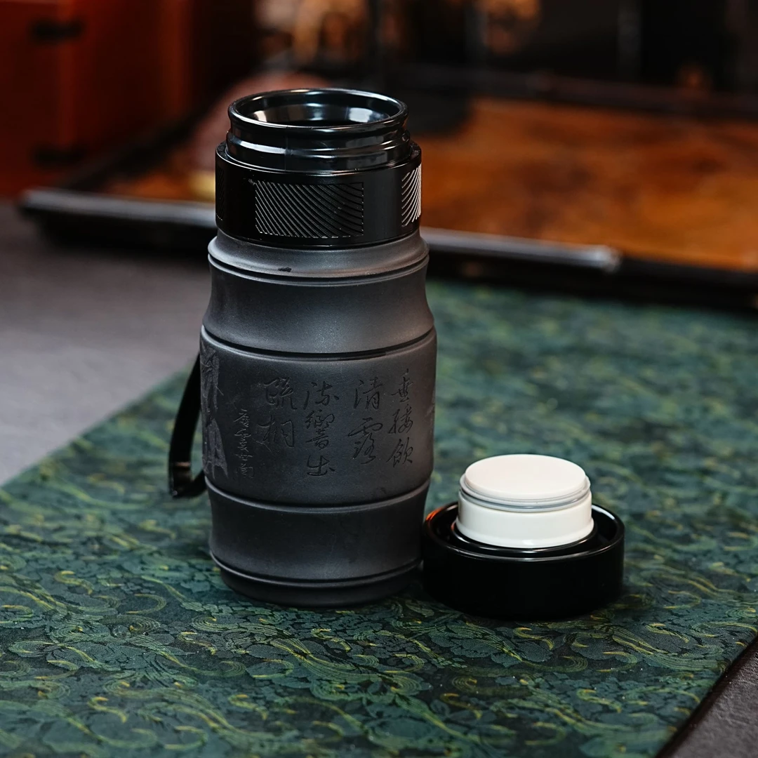 宜兴正宗紫砂石黄刻绘竹子紫砂车载杯家用紫砂高端车载杯