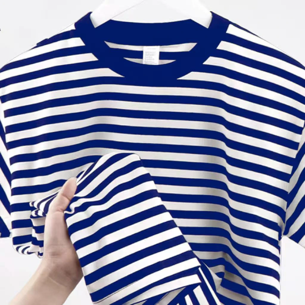 新款净版爆款短袖男士休闲夏季条纹潮流时尚薄款大码百搭修身韩版