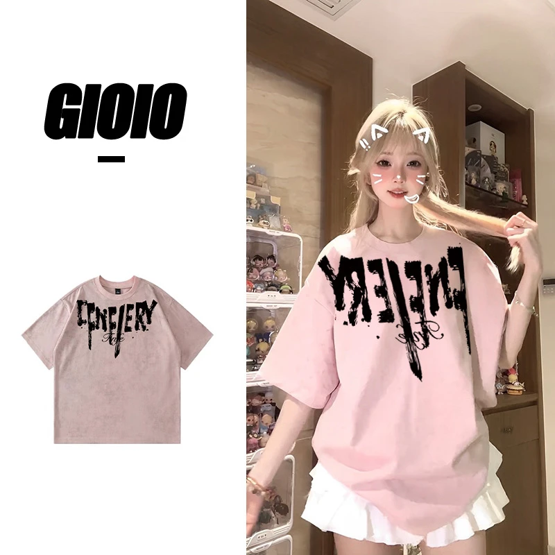 GIOIO2025夏季新款独特别致设计感百搭纯棉休闲减龄印花女上衣T恤