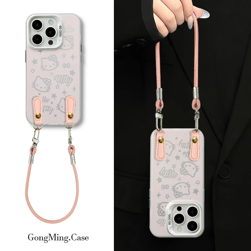 粉底KT头像彩银壳适用于iPhoneiPhone苹果16手机壳华为oppo小米手