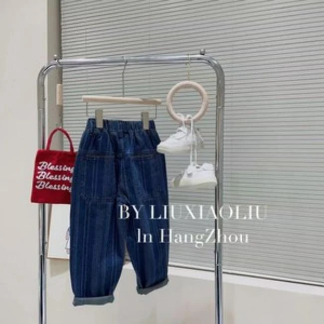 BY LIUXIAOLIU【线条艺术家】韩版复古气质秋季儿童牛仔裤8939