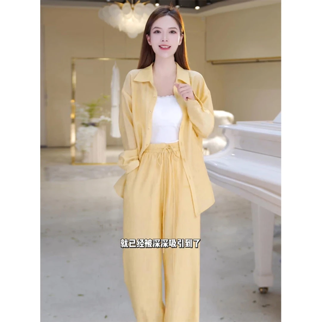 气质高级感宽松休闲简约两件套2025夏季时尚黄色减龄休闲运动套装