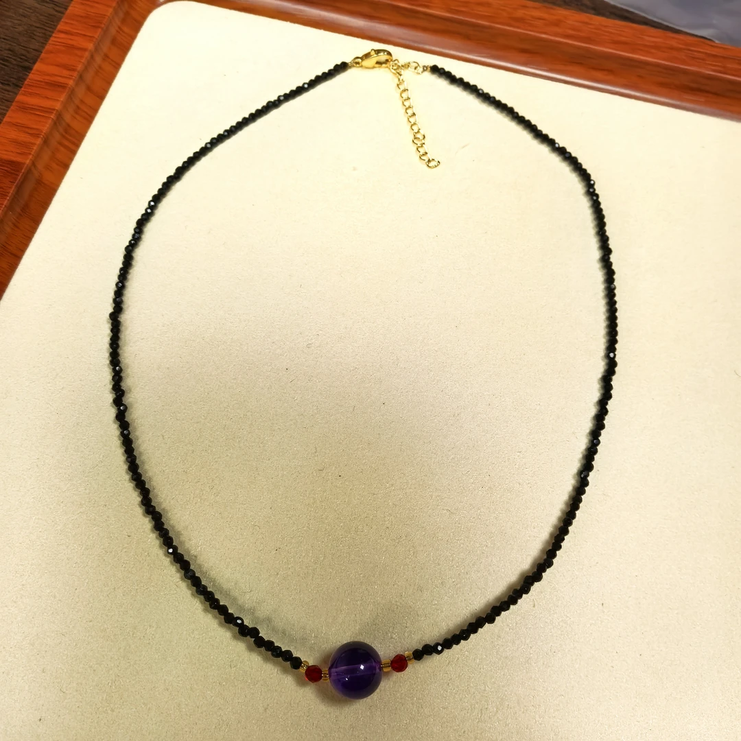 天然原创设计紫水晶吊坠锁骨链