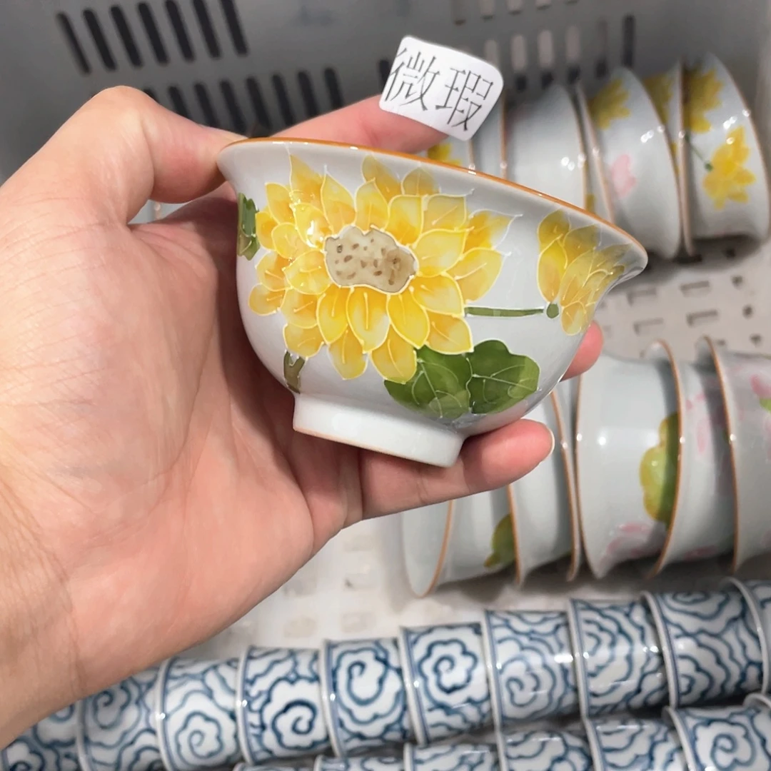 釉下手绘茶具微瑕