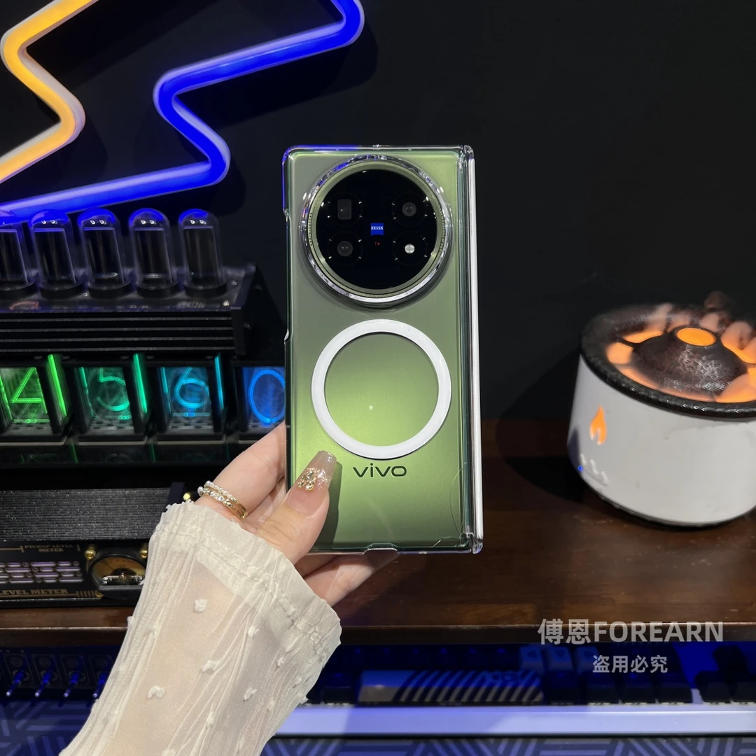 适用于vivoxfold5手机壳支架xfold5折叠屏透明中轴保护套磁吸后壳