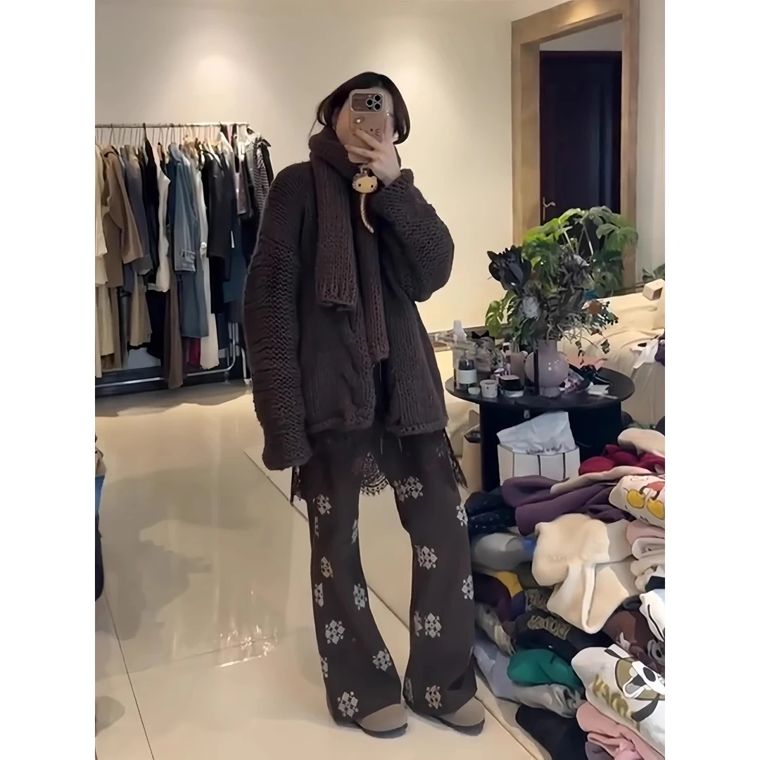 重工刺绣加绒灯芯绒喇叭裤韩系气质长裤ins潮韩国东大门秋季新款