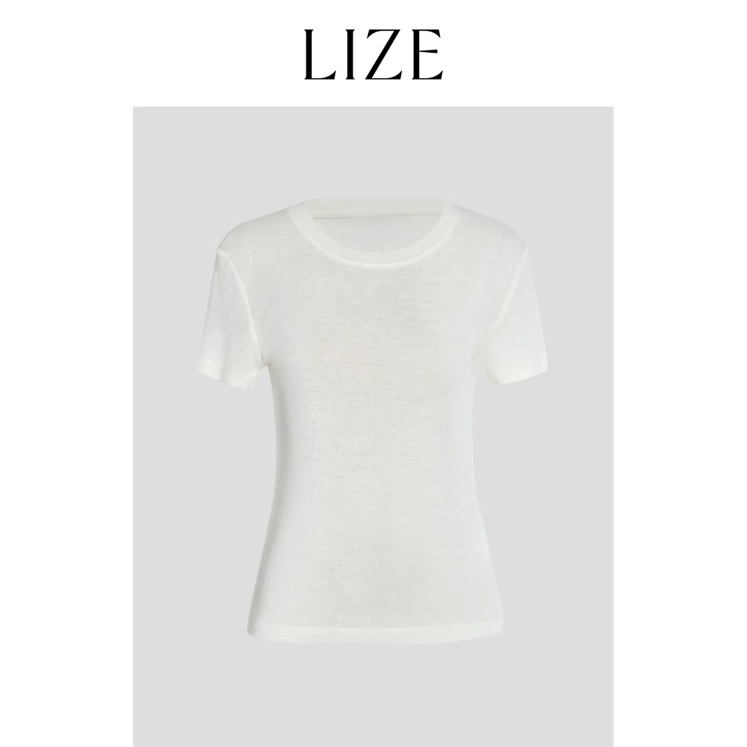 LIZE「极细羊毛奶昔T」定织肌理100绵羊毛.气球小狗领标T恤ZEA0098