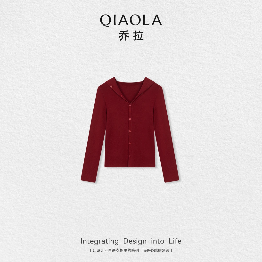 QIAOLA/乔拉【红豆恋人】秋季羊毛海军领纽扣简约百搭气质上衣预售