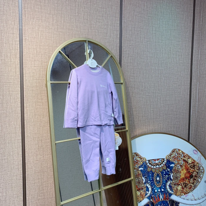 AK013   宝宝紫色蚕丝羊毛保暖秋衣套