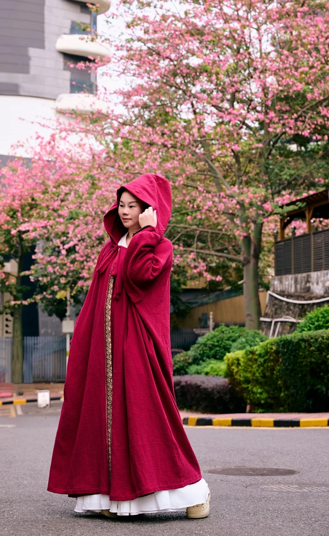 中式禅意国风棉麻斗篷带帽外披