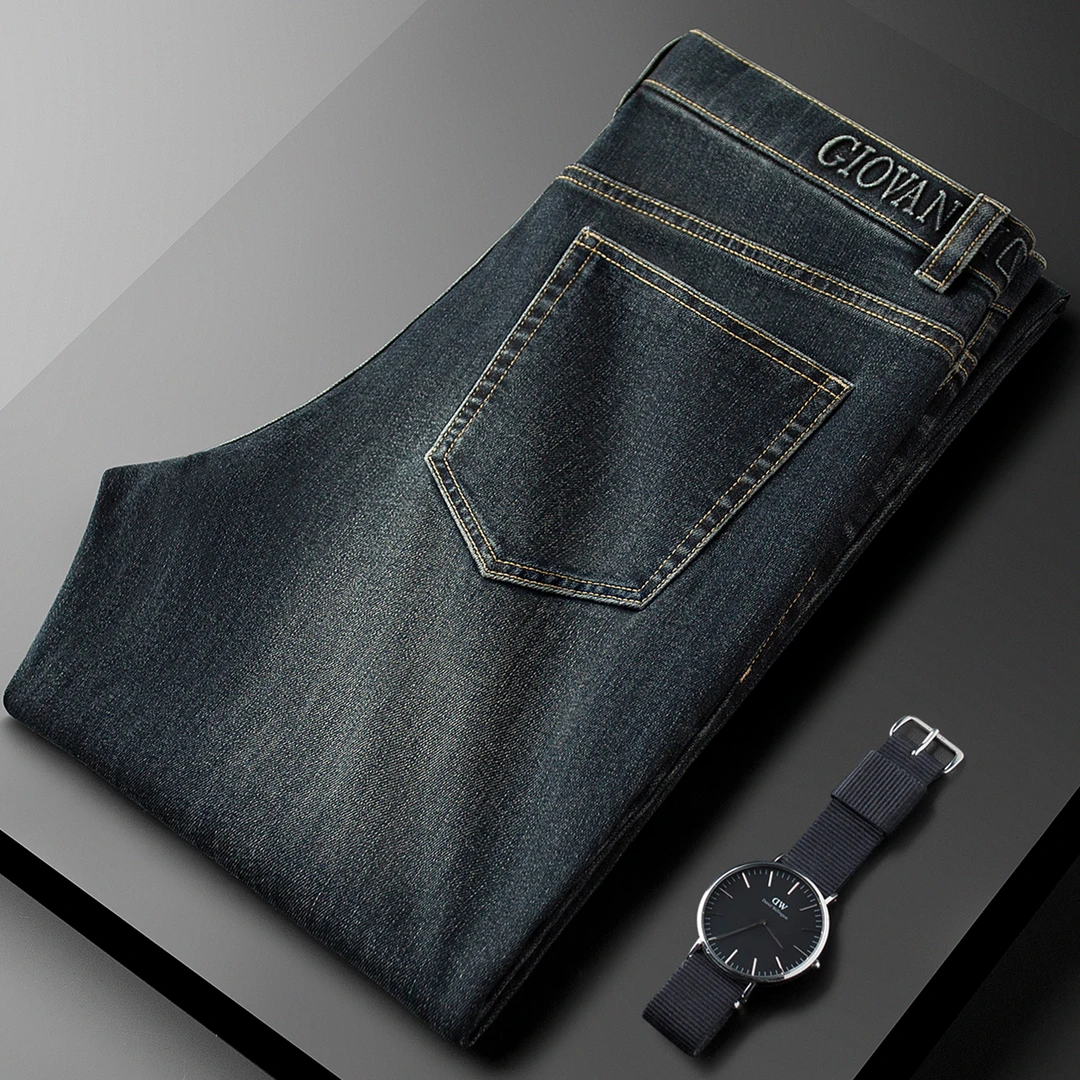 冬季厚款保暖洗水蓝色3D立体印花牛仔裤男质感五金纽扣直筒休闲裤