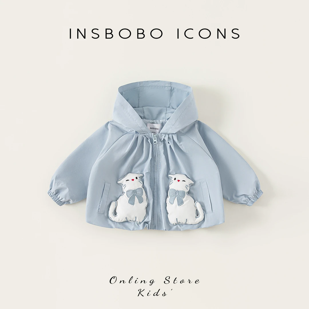 INSbobo女童可爱连帽外套秋季新品洋气可爱动物绣花外套潮QY25278